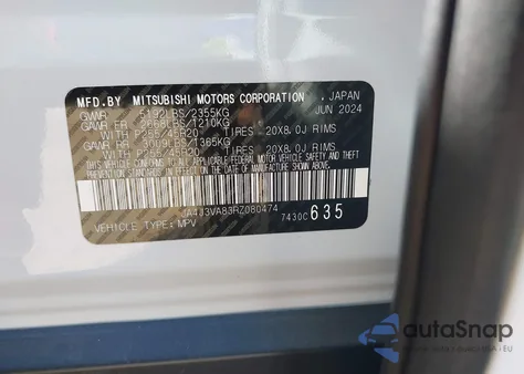 2024 Mitsubishi Outlander Se 2.5 2Wd/Se Black Edition S-Awc/Se Black Edition W/Pano Roof S-Awc from USA, damaged, VIN JA4J3VA83RZ080474